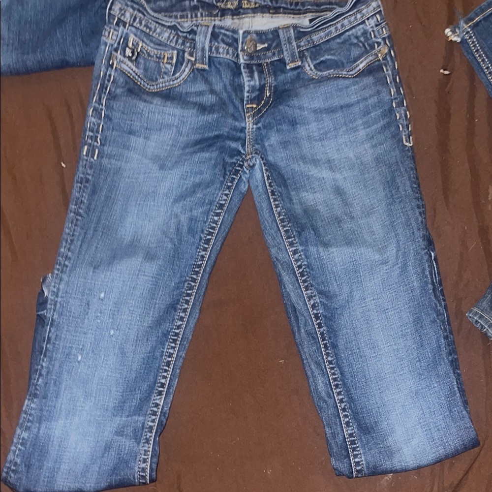 Miss Me Blue Ankle Cropped Jeans with Signature Stitching